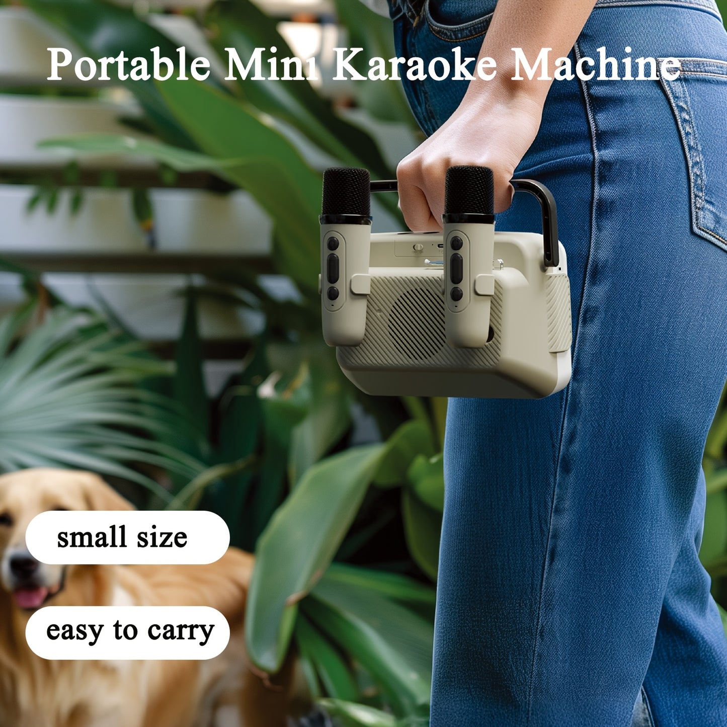 Portable Karaoke Machine with 2 Wireless Microphones & Wireless Speaker System, FM Radio, USB-C Charging, Phone Stand Compatibility - Compact Party Sound System for, Travel, Birthdays, Bars - Compatible with Smartphones/Tablets (No