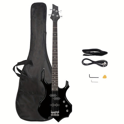 Electric Bass Guitar, Obsidian, Full Size, LEADZM, Burning, Fire for Lessons and Practice