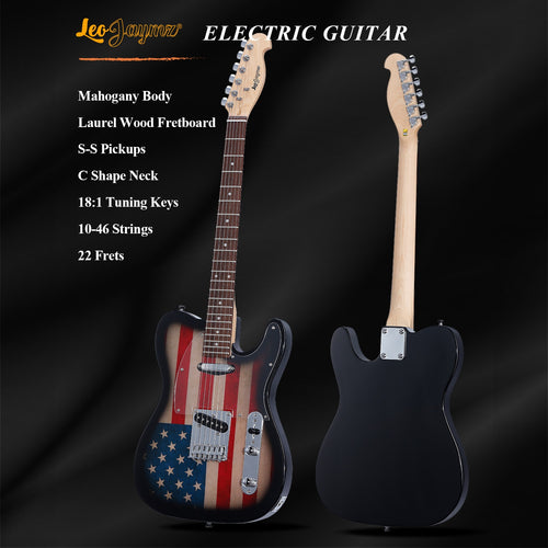 Leo Jaymz DTL Style Electric Guitar with Flag Sticker - High Gloss Mahogany Body And Hard Maple Neck - High Transparency Acrylic Pickguard