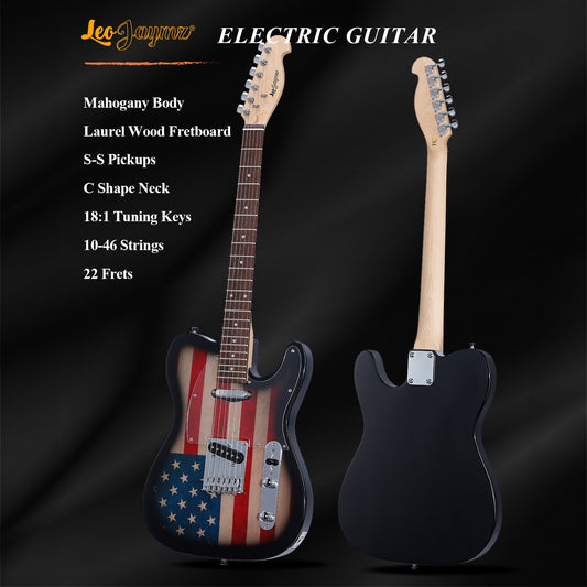 Leo Jaymz DTL Style Electric Guitar with Flag Sticker - High Gloss Mahogany Body And Hard Maple Neck - High Transparency Acrylic Pickguard