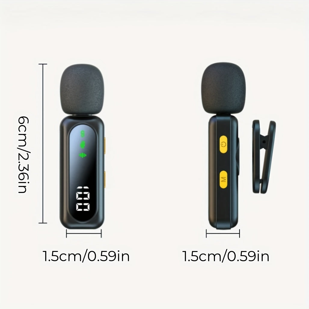 Professional Wireless Lavalier Microphone with Digital Battery Display, Feather Windshield, 360° Omnidirectional, USB-C Connector, 100ft Range, 2.4G Wireless Function, DSP Chip Professional Noise Reduction, Rotatable Magnetic Clip, Microfono Para