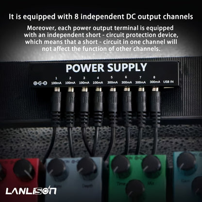 Guitar Pedal Power Supply, Portable, USB-C, USB, Effects for Powering Guitar Effects