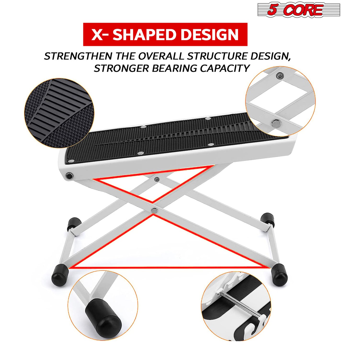 5 Core Guitar Foot Stool Height Adjustable Folding Leg Rest Portable Classical Footrest