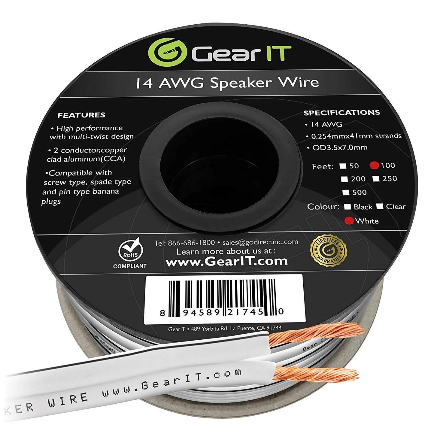 GEARit 14 Gauge Speaker Wire CCA - Copper Clad Aluminum - Home Theater, Car Speakers & More