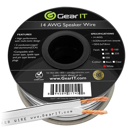 GEARit 14 Gauge Speaker Wire CCA - Copper Clad Aluminum - Home Theater, Car Speakers & More