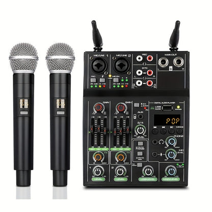 Audio Mixer, Wireless, USB, High-Quality, 4-Channel, UHF for Live Sound