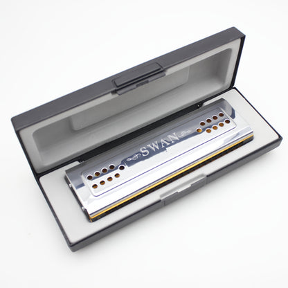 Swan 24-Hole C&G Tuned Diatonic Harmonica, Double-sided Metal with Polished Finish, Includes Cleaning Cloth and Box (Cleaning Cloth Color May Vary) - Swan Harmonica for Beginners and Professionals
