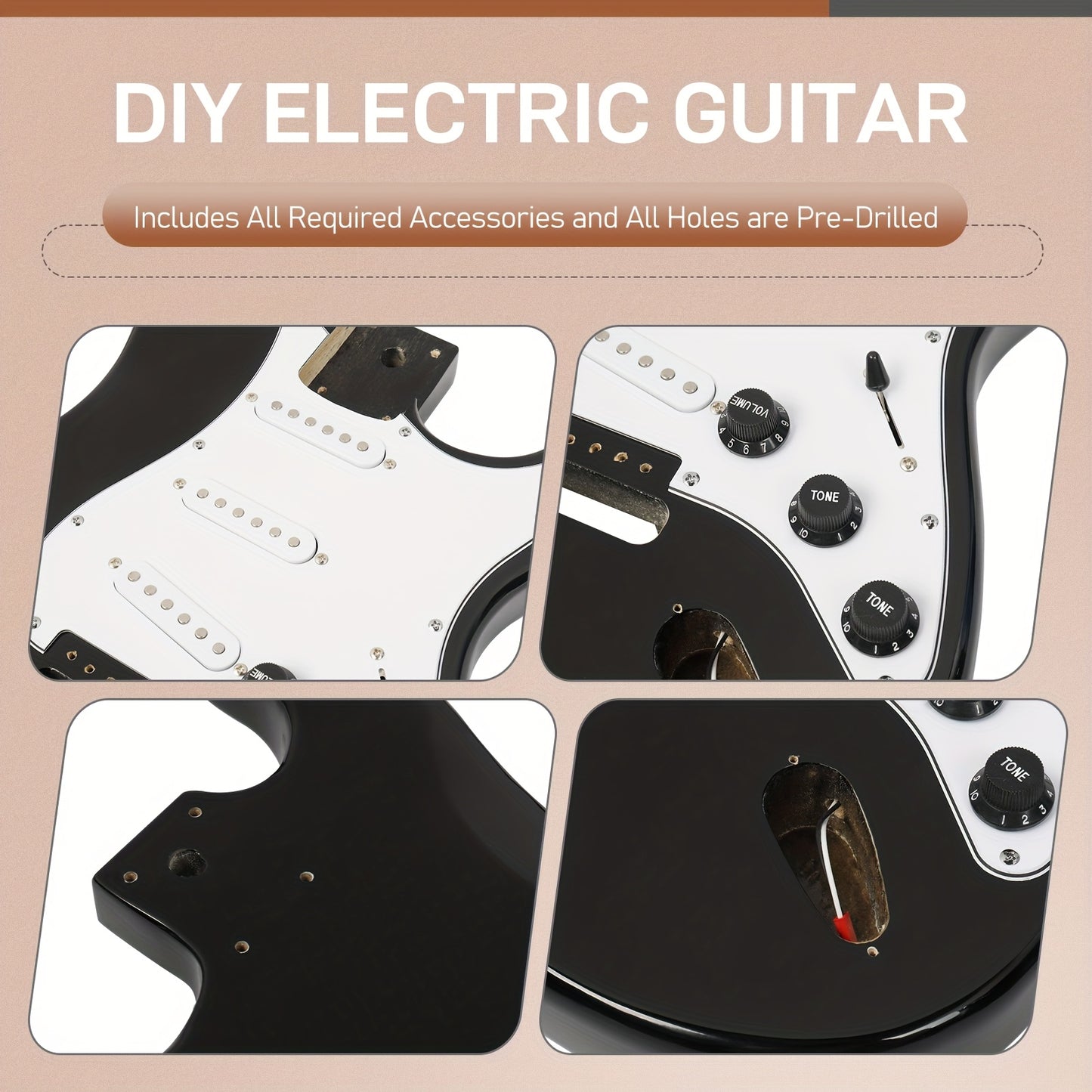 Glarry DIY GST Style Electric Guitar Kit, 6-String, with Mahogany Body, Maple Neck, Wood Finish for DIY Unique Guitar, Festival/Birthday Gift for Music Lover