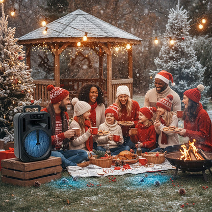 4000W Rechargeable Outdoor Bluetooth Speaker Portable PA System W/ 6.5" Subwoofer, Party Lights USB/TF/FM/TWS, FM Radio, Perfect for Thanksgiving & Christmas Party