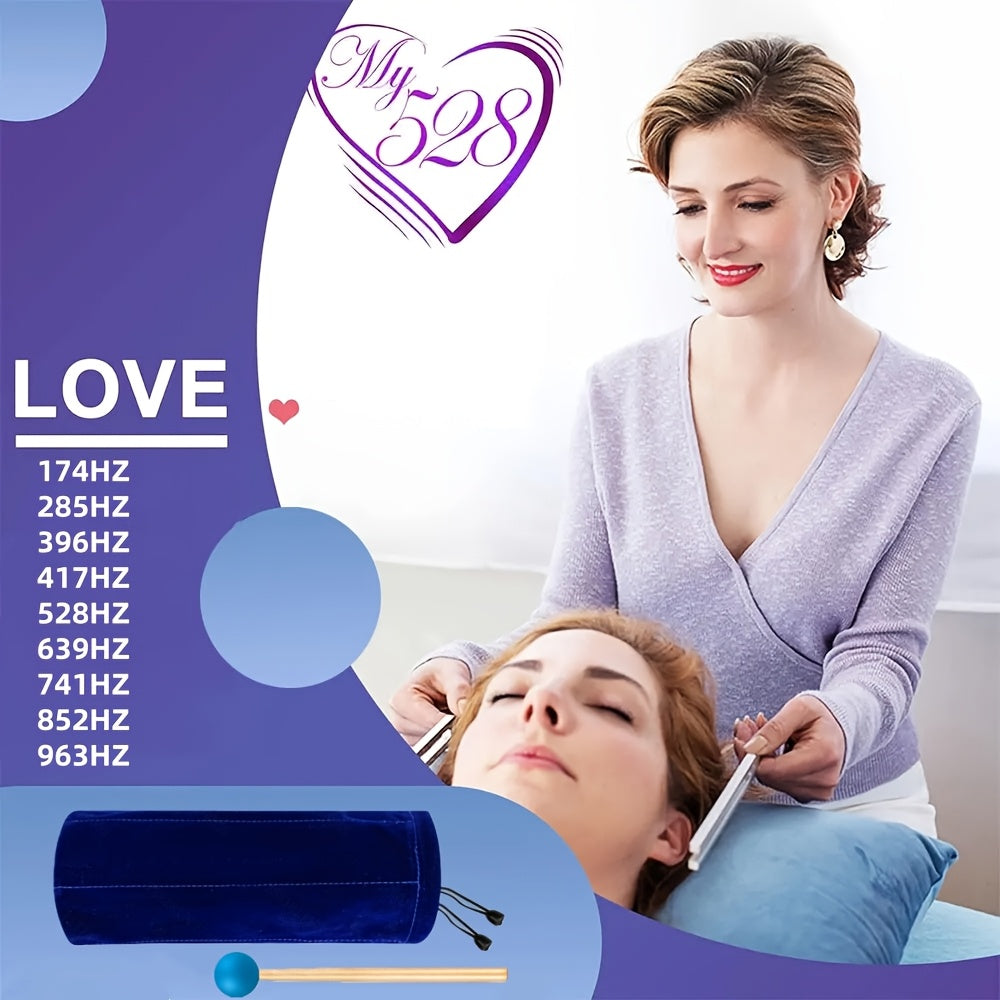 9pcs Tuning Forks Set-with Tuning Fork Hammer Storage Pouch - Music Tuning Fork Mallet Set 174Hz, 285Hz, 396Hz, 417Hz, 528Hz, 639Hz, 741Hz, 852Hz, 963Hz-Yoga Meditation Accessories And Sound Music, Surprise Gift