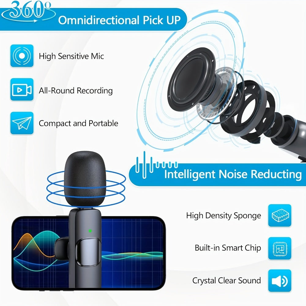 Recording Microphone, Wireless Lavalier Microphone, Wireless, USB-C, 4-Pack, Lavalier