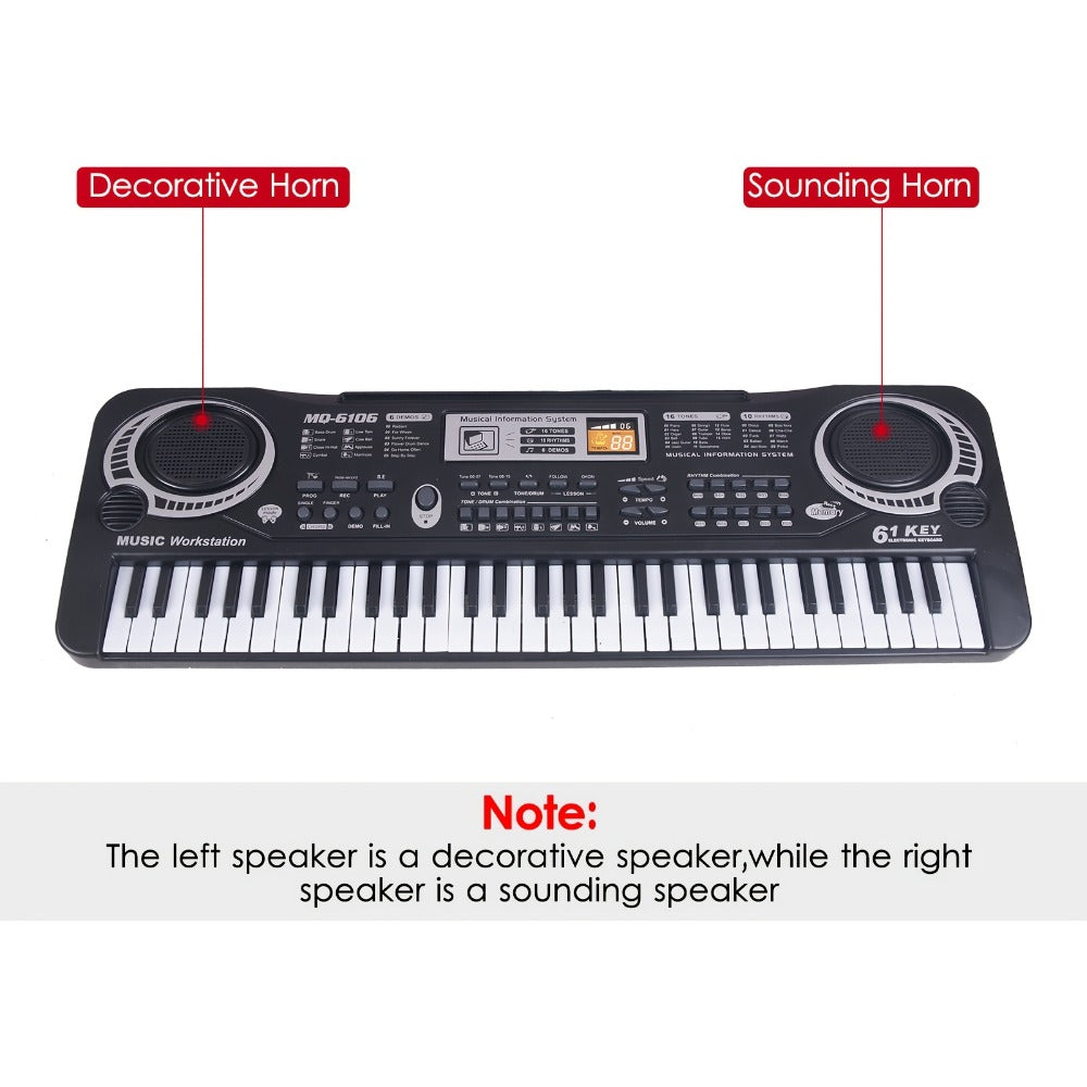 Portable Electronic Keyboard, Piano Keyboard, USB, 61-Key, Piano, Set for Beginner Lessons