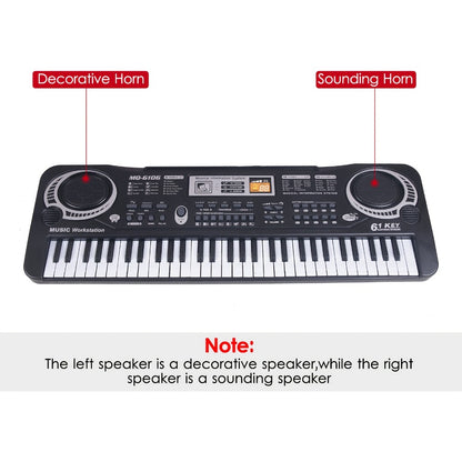 Portable Electronic Keyboard, Piano Keyboard, USB, 61-Key, Piano, Set for Beginner Lessons