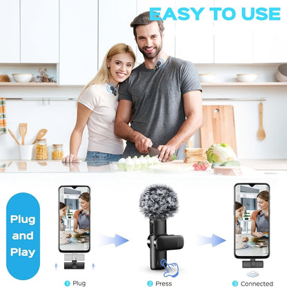 Recording Microphone, Portable, Wireless, USB-C, 2pcs, Lapel for Recording and Streaming