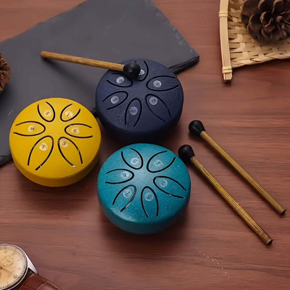 Steel Tongue Drum, 3-Inch 6-Tone Mini Set with Mallets and Learning Guide