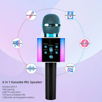 6-in-1 Wireless Karaoke Microphone Speaker with LED Lights and TWS