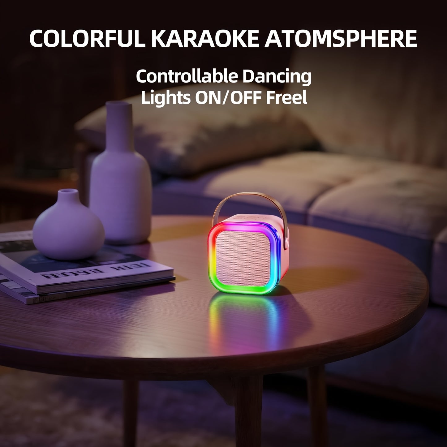(B1G1 Free)Portable Karaoke Machine With 2 Wireless Mics, Wireless Speaker With RGB Lights For Adults, Mini Karaoke Speaker For Outdoor Camping, Parties, Home KTV, Pink