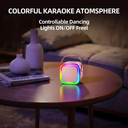 (B1G1 Free)Portable Karaoke Machine With 2 Wireless Mics, Wireless Speaker With RGB Lights For Adults, Mini Karaoke Speaker For Outdoor Camping, Parties, Home KTV, Pink