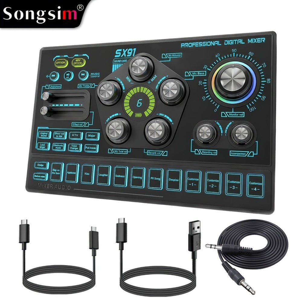 Audio Mixer, RGB, USB, Professional, Console for Live Sound for Home Practice, Rehearsal