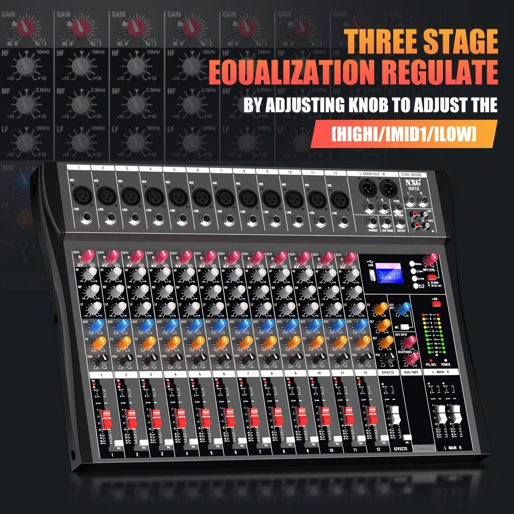 Audio Mixer, USB, Professional, 12-Channel, Controller for Live Sound