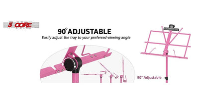 5 Core Music Stand Height Adjustable Desktop Book Stands Portable Sheet Holder All Metal Bookstand Foldable Atril Para Partituras w Carrying Bag & Clip Pink - MUS FLD PNK
