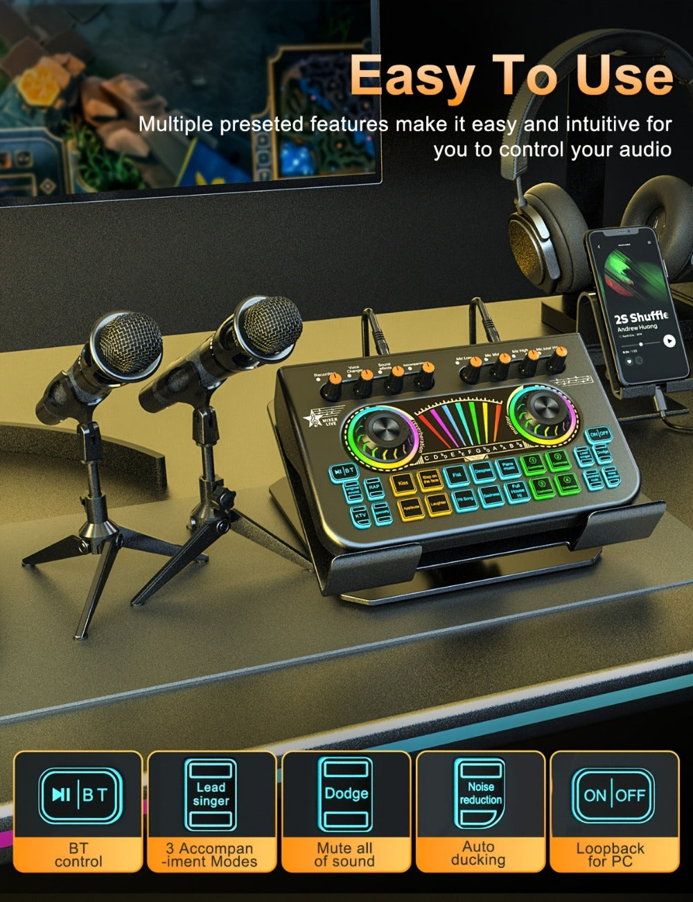 Portable Karaoke System, 36V, USB, Rechargeable, Professional, Podcast for Parties