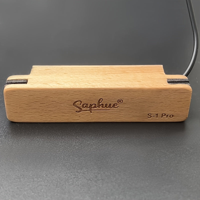 Saphue S1-Pro Professional Acoustic Guitar Pickup with Volume/Tone Control - Beech Wood Soundhole Magnet, Alnico V Magnet, 6.35mm Jack Output, Passive Sound System for Piezoelectric-like Performance, Compatible with Acoustic Guitars (No /Electronics