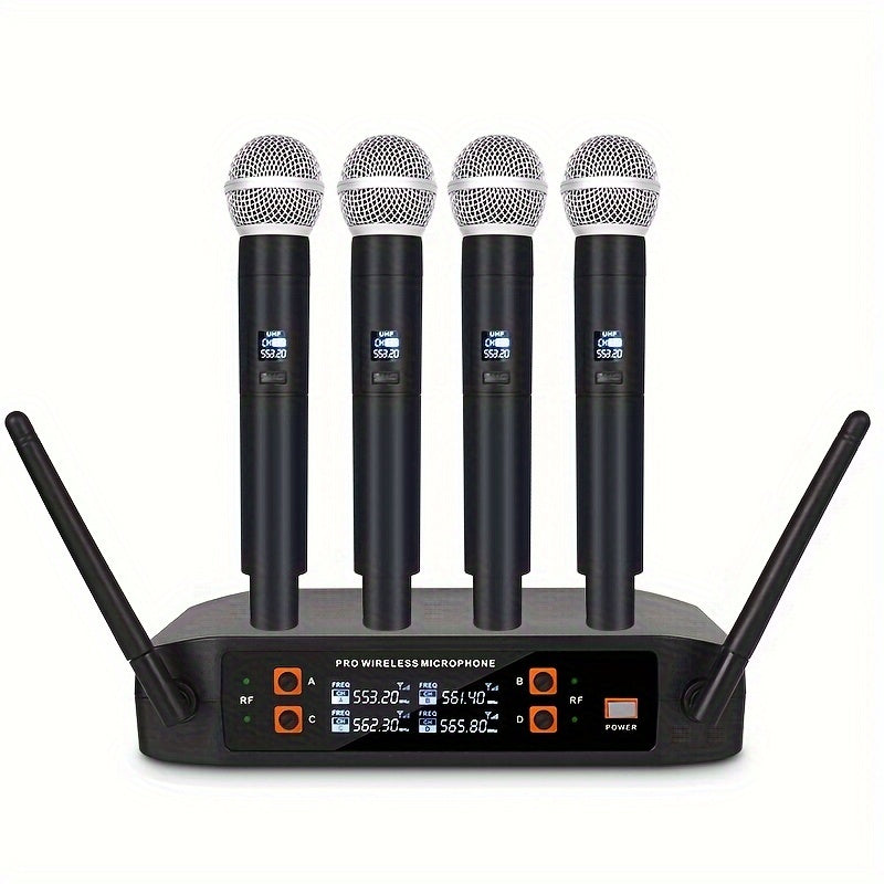 YAMNWEO 4-Channel Wireless Microphone System, Handheld Wireless Microphone Cordless Microphone Pro, for Karaoke, Wedding, DJ, Party, Presentation, Church, Classroom Use, (160ft Range) - Auto Connect One-to-four Wireless Handheld Microphone