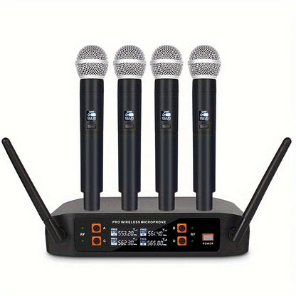 YAMNWEO 4-Channel Wireless Microphone System, Handheld Wireless Microphone Cordless Microphone Pro, for Karaoke, Wedding, DJ, Party, Presentation, Church, Classroom Use, (160ft Range) - Auto Connect One-to-four Wireless Handheld Microphone