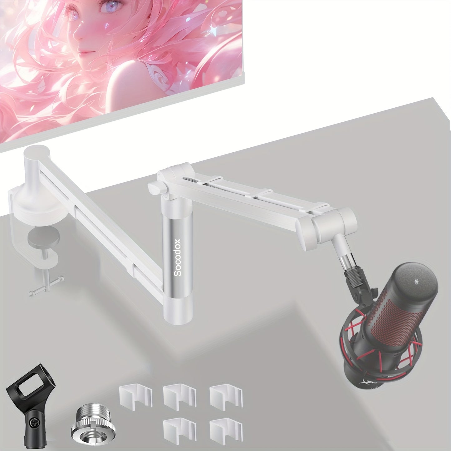 Adjustable Microphone Boom Stand shown in the White option