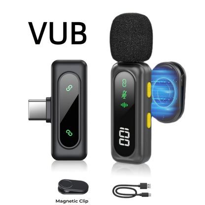 Professional Wireless Lavalier Microphone with Digital Battery Display, Feather Windshield, 360° Omnidirectional, USB-C Connector, 100ft Range, 2.4G Wireless Function, DSP Chip Professional Noise Reduction, Rotatable Magnetic Clip, Microfono Para