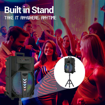 10000W Portable Wireless PA Speaker System - with Single 15 Inch Subwoofer, Outdoor Karaoke Machine W/ Microphone And Stand, DJ Lights, Support for USB/TF/AUX/FM/TWS, Rolling Wheels, for Party And Church