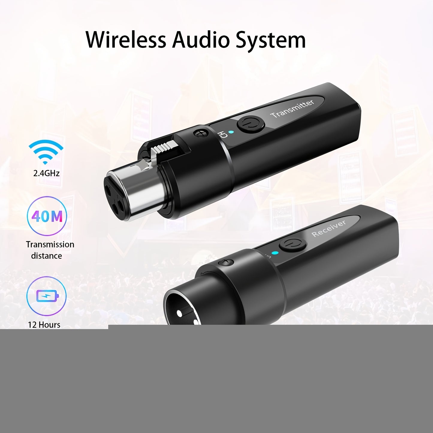 XLR Wireless Microphone System, 2. 4Ghz, Rechargeable Wireless Mic Adapter for Mixing, Dynamic, and Live Broadcasting, USB-C Charging, 0. 1W-0. 2W Power Output, No Charger Included, Live Broadcasting | Sleek Design | USB Charging, XLR Microphon
