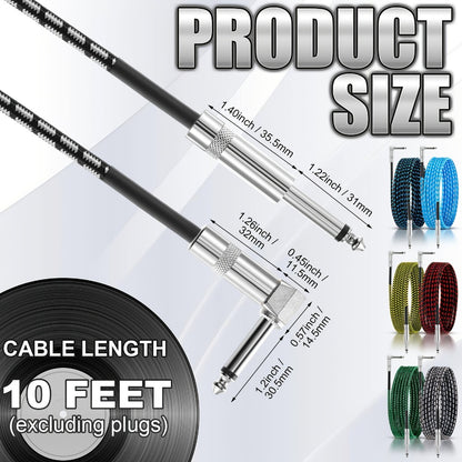 Instrument Cable, 6 Pack, 10 Ft, Pack, Guitar, Cord for Connecting Instruments