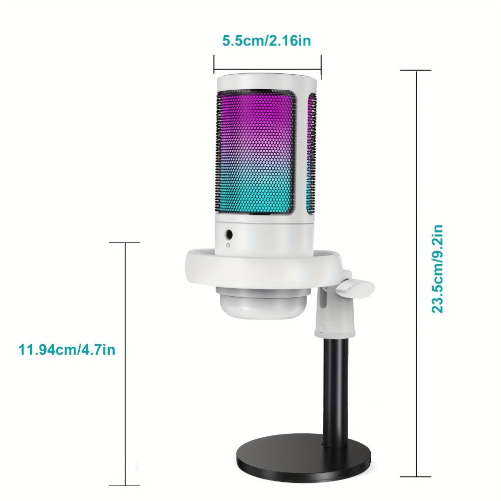 USB RGB Condenser Microphone with Gain, Touch Mute and Monitoring