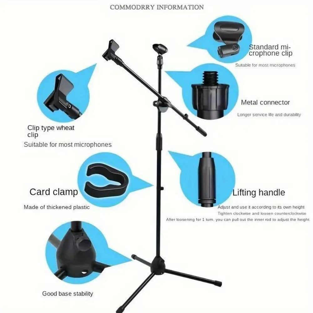 Adjustable Tripod Microphone Boom Stand for Studio, Podcast and Stage