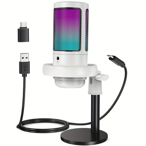 Aveek USB Microphone for PC: Computer Condenser Mic WithGaming Mic, RGB Lighting, Gain Knob & Monitoring Jack, for Streaming And Podcasting.