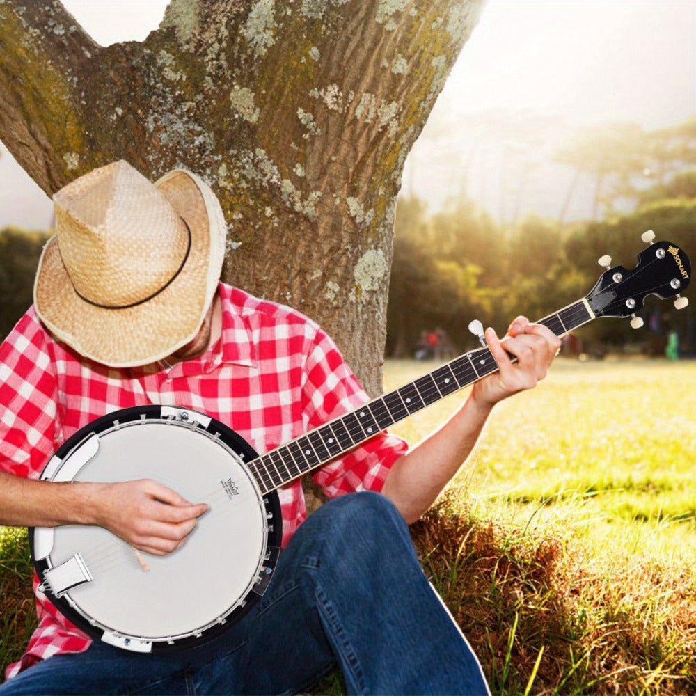 5-String Closed-Back Banjo, 24-Bracket Beginner Instrument with Case
