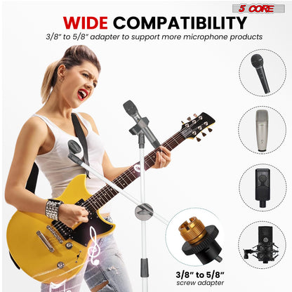5 Core Microphone Stand Floor 2 Mic Clips Universal Height Adjustable 63" Dual Tripod Mic Stands w Telescoping Boom Arm Foldable Portable