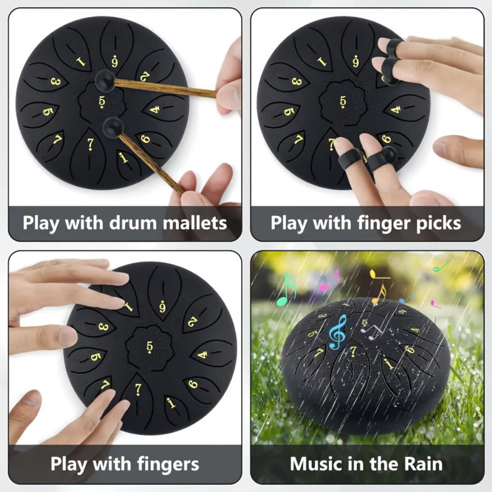 Steel Tongue Drum, 6-Inch 11-Note Set with Drumstick, Bag and Music Book
