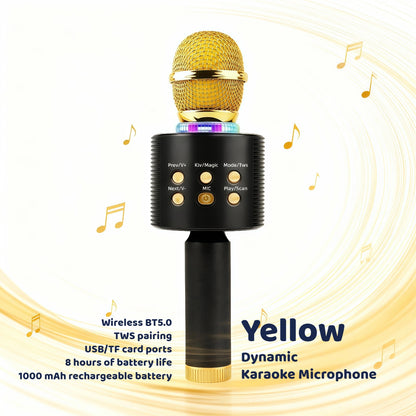 Limited Time Deal: $10, Limited to 50 Units. Wireless Karaoke Microphone - Fun Voice Changer Mic with LED Lights, Portable Speaker & Home Karaoke Machine for Singing, Summer Parties, Outdoor Fun, Car & Camping - Powerful Stereo Sound, Birthday Gift