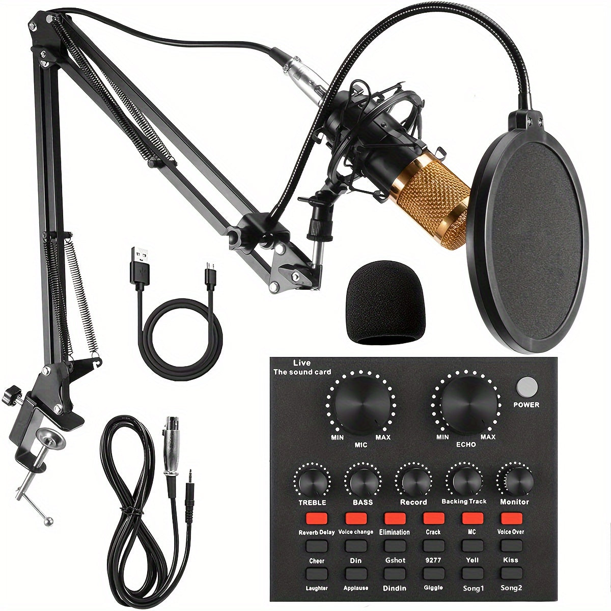 Podcast Equipment Bundle, Wired Microphone, BM800 Podcast Condenser Microphone And V8 Sound Card, Voice Changer-Audio Interface - Suitable for Recording, Singing, Streaming Media And Games
