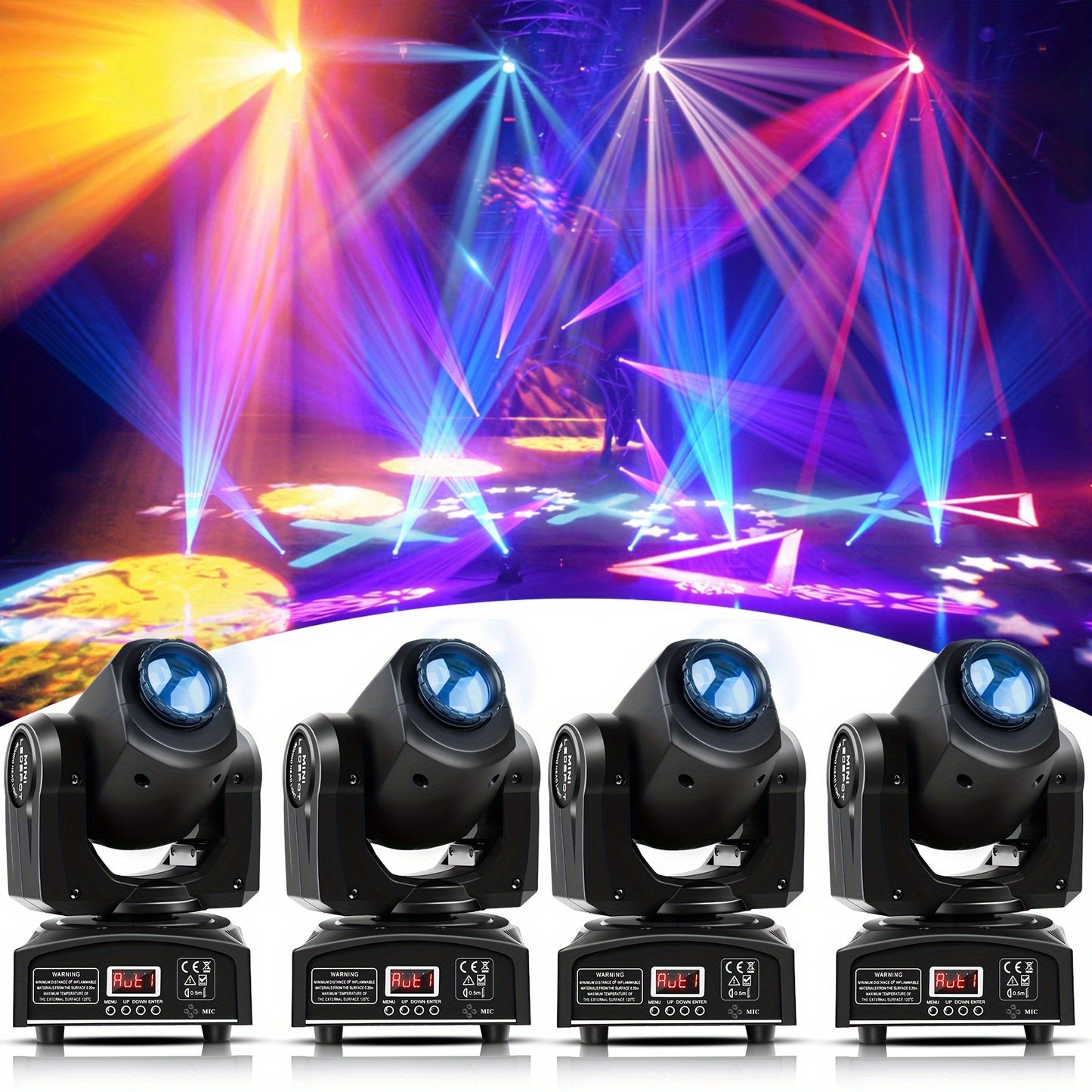 Moving Head LED DJ Party Light RGBW 8 Pattern Shake Disco Light with Remote and Control Sound Activated Spotlight for Church Wedding Live Show Moving Head Lights