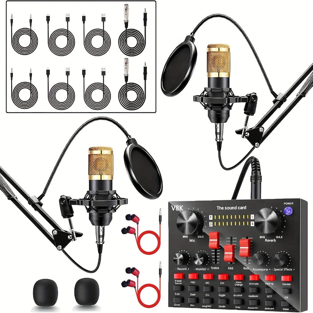 USB Audio Interface, V8K + BM800, USB-C, USB, Podcast, Equipment, Bundle for Recording
