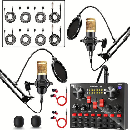USB Audio Interface, V8K + BM800, USB-C, USB, Podcast, Equipment, Bundle for Recording