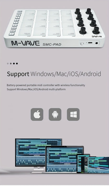 MIDI Pad Controller, Wireless, USB, M-VAVE, Portable for Music Production