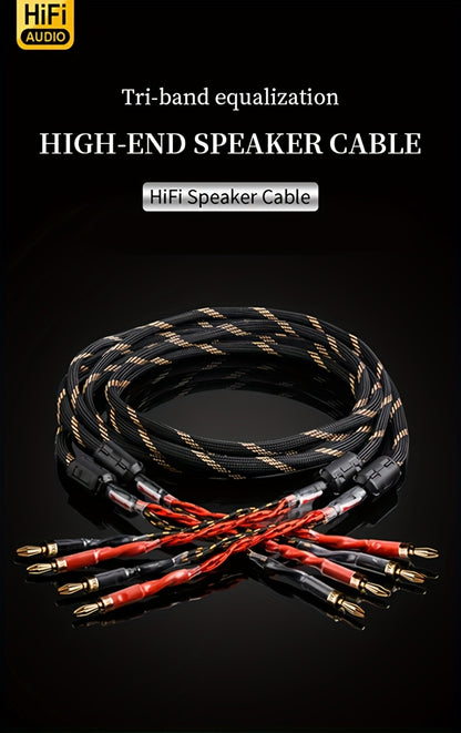 YYAUDlO Premium HlFi Speaker Cables - 1 Pair, High-End OCC Composite Cables for Hi-Fi Systems & Banana Plug Speakers, Black with Red/White Stripes, Male to Male Connector, Imported U. S. Hifi Speaker Cable, Sound System Wiring, Home Audio Setup, Sleek Des