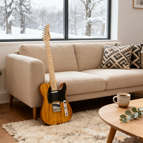 Solid-Body Electric Guitar with Single-Coil Pickup And Maple Fretboard; Features a Transparent Yellow End And Black Pickguard. Suitable for Beginners And Practice; Lightweight And Easy to Play; Suitable for Adults