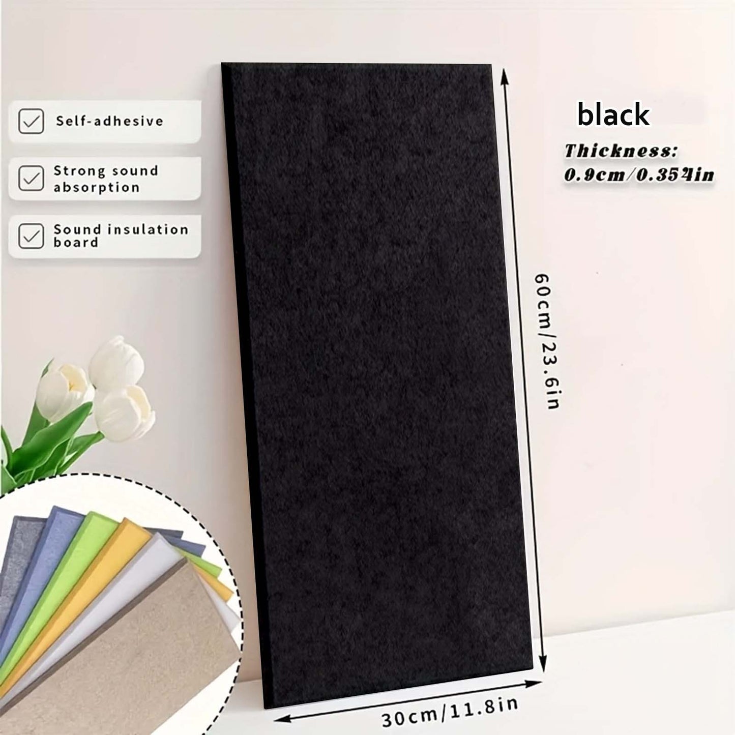 Set of 6 High-Density Acoustic Foam Panels Measuring 12X24X0.4 Inches, Available in Blue, Green, Yellow, Brown, And White. These Self-Adhesive Soundproof Wall Tiles Are Perfect for Enhancing The Decor of Homes, Offices