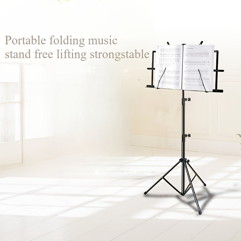 2-in-1 Portable Folding Music Stand & Desktop Book Holder - Dual-Use Sheet Music Stand with Clip Holder & Carrying Bag Suitable for Musicians, Teachers, Students, for,, Concerts, Travel - Lightweight Compact for Sheet Music